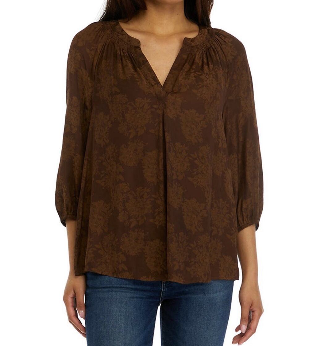 Crown & Ivy peasant blouse 3/4 length sleeve peasant Brown Size Large